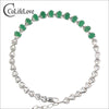 Classic silver emerald bracelet 12 pcs 3 mm * 5 mm natural I grade emerald bracelet solid 925 silver gemstone bracelet