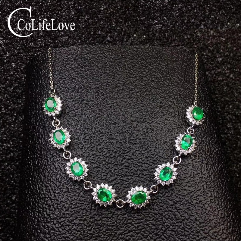 Classic silver emerald wedding bracelet 8 pcs real natural emerald bracelet 925 sterling silver emerald jewelry gift for woman