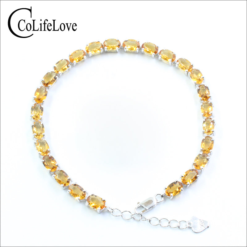 Classic silver gemstone bracelet 8 pcs natural flawless citrine silver bracelet solid 925 silver yellow crystal bracelet