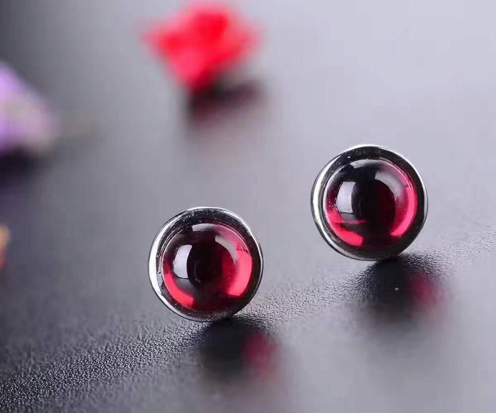 Classic silver gemstone stud earrings 6mm natural glaze surface garnet silver earrings solid 925 sterling silver garnet earrings