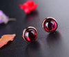 Classic silver gemstone stud earrings 6mm natural glaze surface garnet silver earrings solid 925 sterling silver garnet earrings