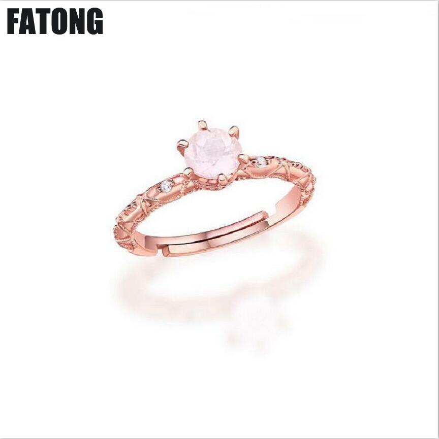 Classic six-claw inl Rose Quartz adjustable ring 925 sterling silver jewelry manufacturers selling J017