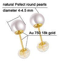 Classical 18k Au750 gold earrings Perfect round pearls stud earring for ladies Women Mum girls 5-9mm pearl optional
