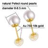 Classical 18k Au750 gold earrings Perfect round pearls stud earring for ladies Women Mum girls 5-9mm pearl optional