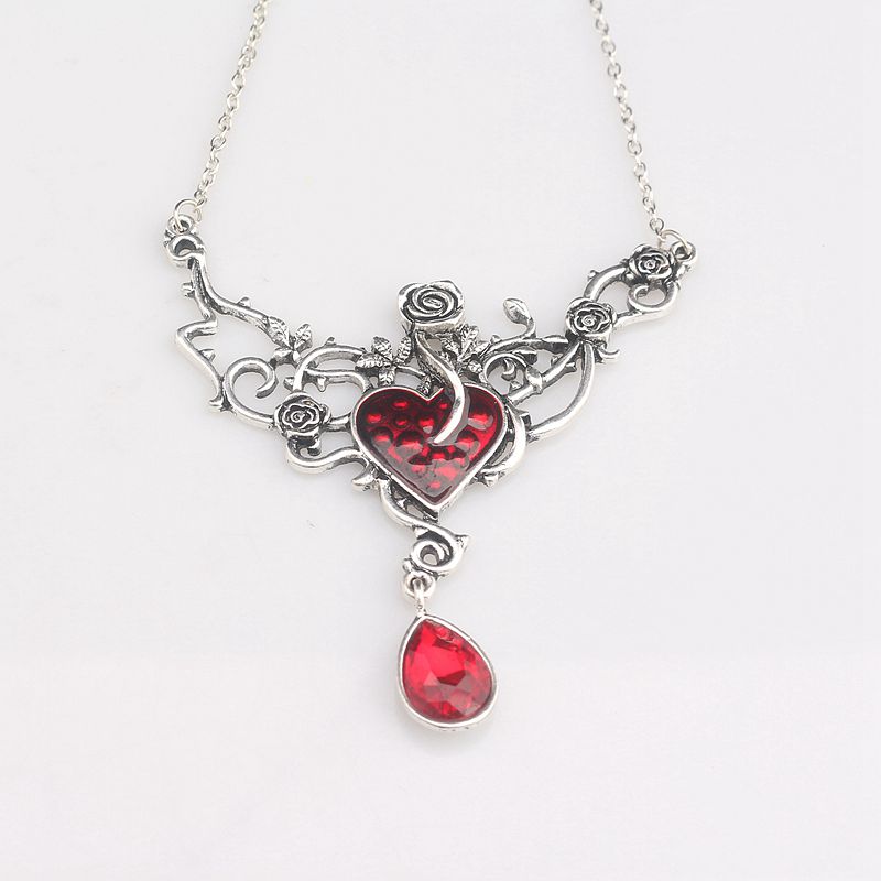 Classical Gothic Rose Vintage rose flower heart crystal Necklace enamel Pendant Fashion Men Women Jewelry