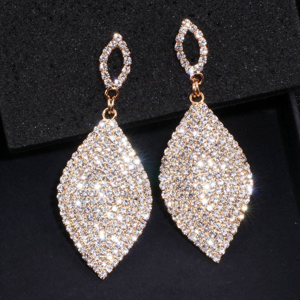 Classical Large Drop Earrings Bride Teardrop Shape Crystal Earrings for Women Rhinestone Dangle Wedding Earring Jewelry WX065