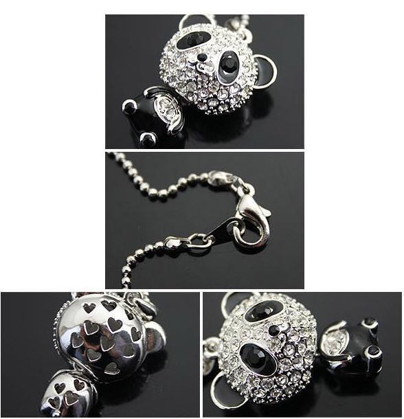 Classical Women's Rhinestone Moving Head Panda Pendant Sweater Chain Necklace For Women Charm Necklace Jewelry