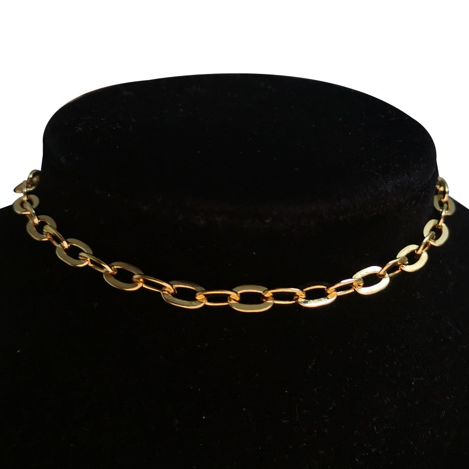 Clavicle Chain Linked Neck Necklaces for Women GIft Minimalist Gold Color Stainless Steel Choker Necklace Jewelry 2021