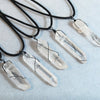 Clear Quartz Crystal Point Unisex Necklace, Double Terminated Stone Natural Leather necklace