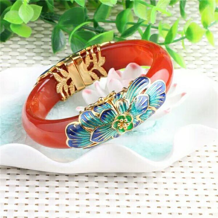 Cloisonne Lacquered Inlaid Chalcedony Bracelet Fashion Temperament Jewelry Gems Accessories Gifts Wholesale