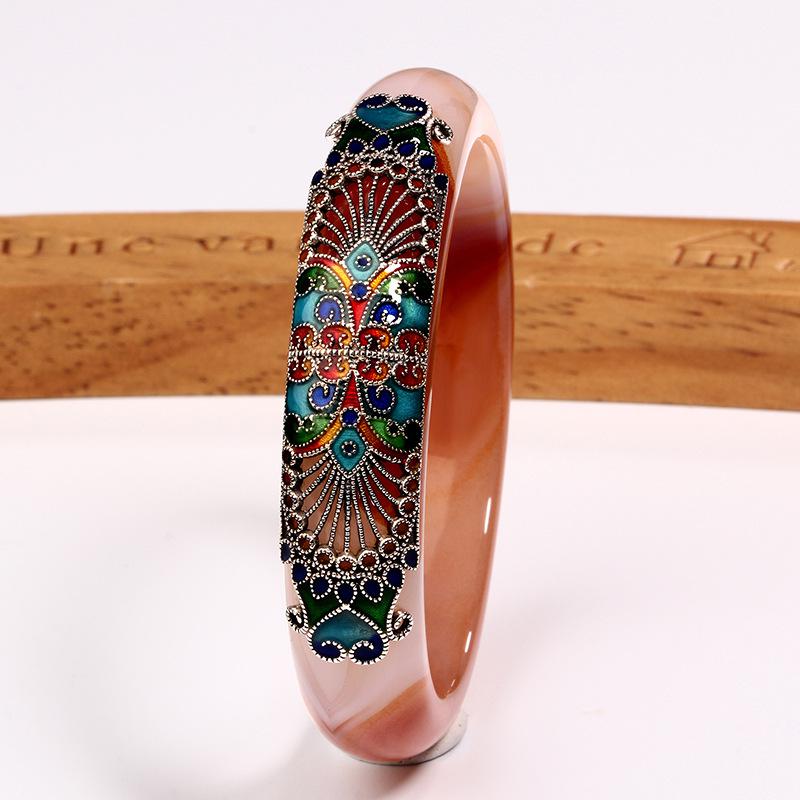 Cloisonne Natural Red Agate Bangle Chalcedony Female Gift To Mother Lover 2020 New 925 Sterling Silver Bracelet JB10