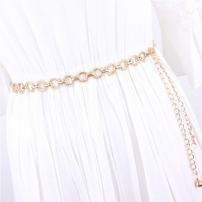 Clothes Gold Metal Chain Beslts For Women Narrow Chunky Fringes Hip Waist Accessories Sexy Tassel Circle Straps