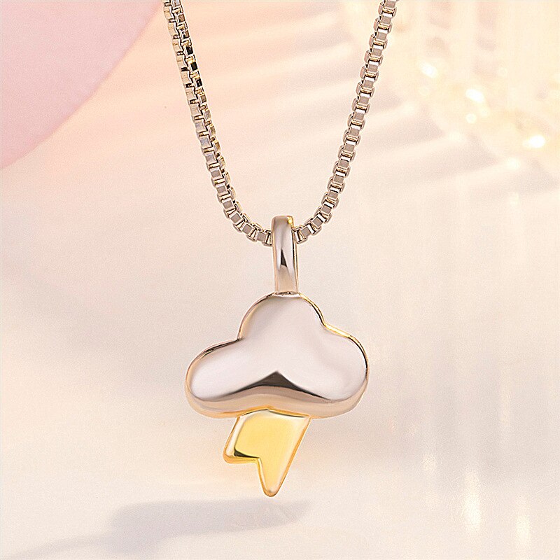 Cloud and Lightning Necklace For Women Gold Color Box Chain Necklace Stainless Steel Jewelry Friend Christmas Gift collares