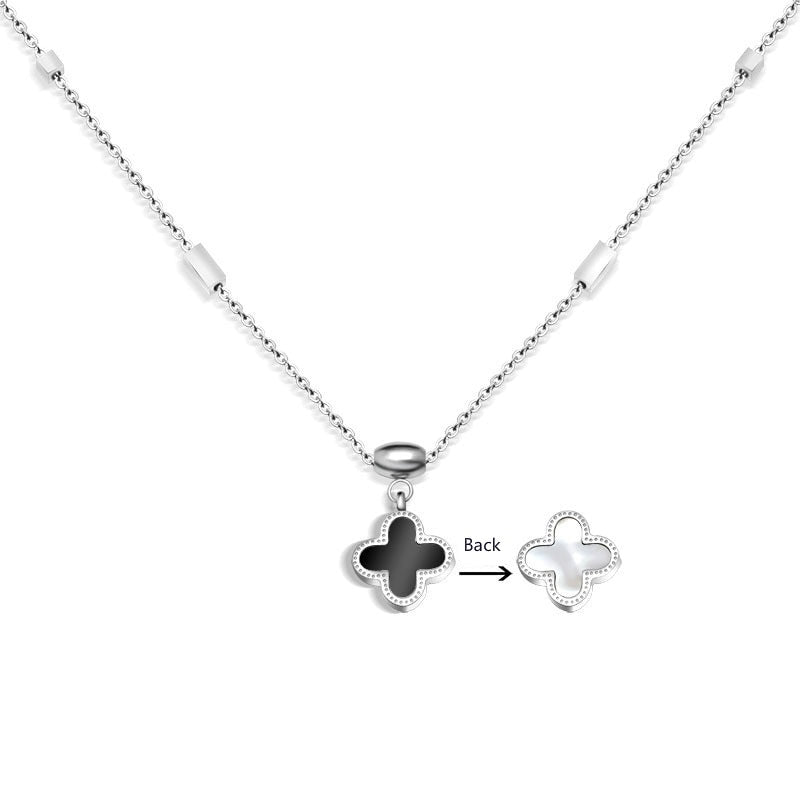 Clover Black & White Shell Folower Necklace Noble Women Charm Titanium Steel Necklace Trefle Collier Fashion Fine Jewelry