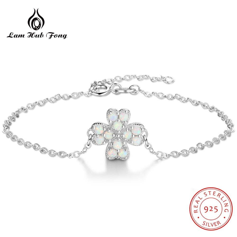 Clover Bracelet White Opal Lucky Four Leaf Clover Charm Bracelet for Women 925 Sterling Silver Jewelry Original Fine Jewelry