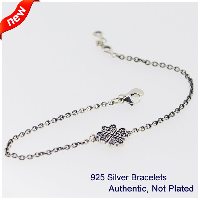 Clover Bracelets with Clear Cubic Zirconia 100% 925 Sterling Silver Jewelry