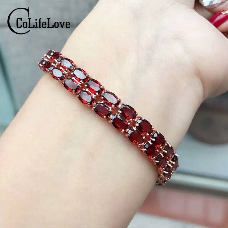 CoLife Jewelry double rows garnet bracelet 50PCS wine red natural garnet stone silver bracelet solid 925 silver gemstone bracele