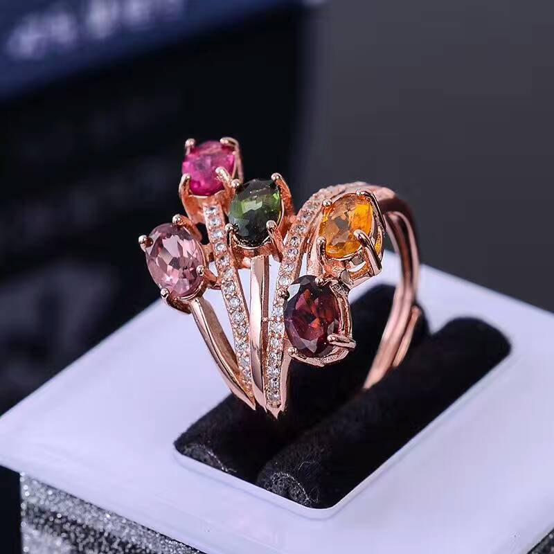 CoLife Jewelry fashion silver tourmaline silver ring 4 pcs multicolor tourmaline ring solid 925 sterling silver gemstone ring
