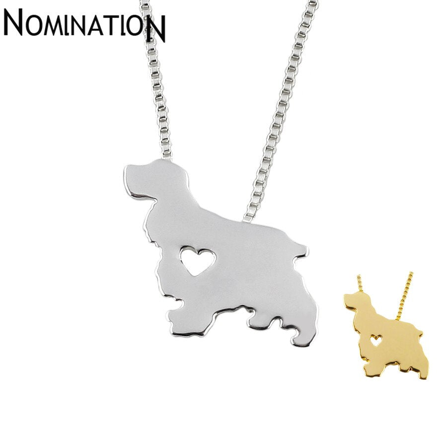 Cocker Spaniel dog necklace animal pendant jewelry golden colors plated