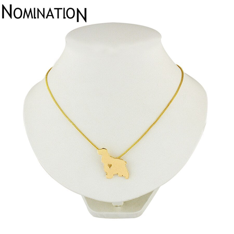 Cocker Spaniel dog necklace animal pendant jewelry golden colors plated