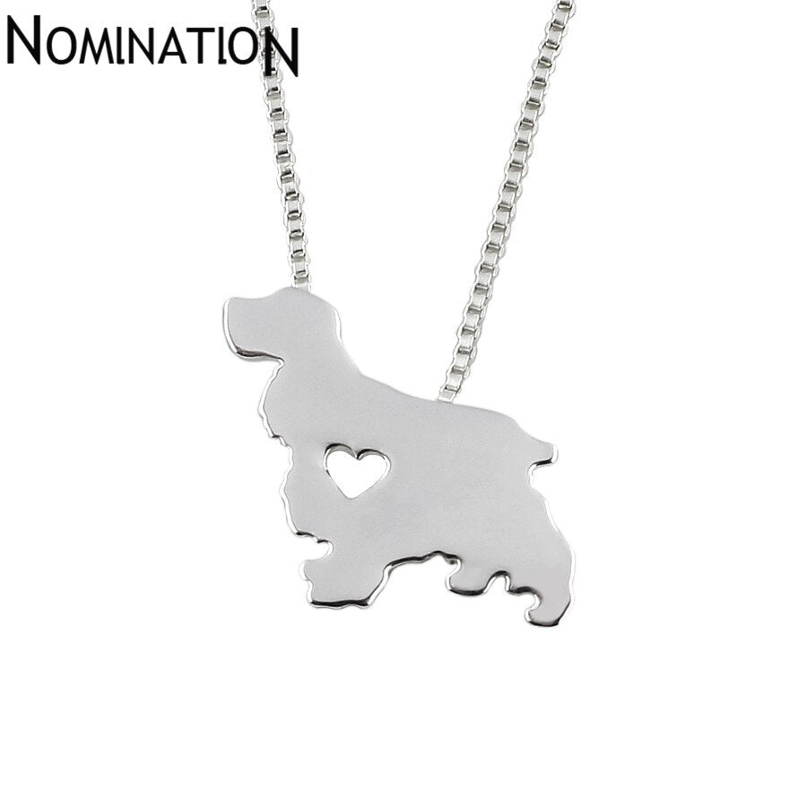 Cocker Spaniel dog necklace animal pendant jewelry golden colors plated