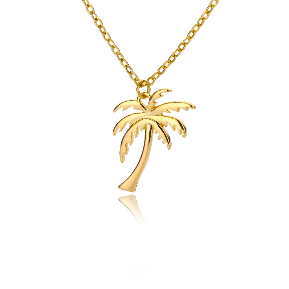Coconut Tree Pendant Necklace For Women Stainless Steel Gold  Color Plant Necklaces 2023 Trend Couple Jewelry collares