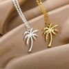 Coconut Tree Pendant Necklace For Women Stainless Steel Gold  Color Plant Necklaces 2023 Trend Couple Jewelry collares