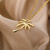 Coconut Tree Pendant Necklace For Women Stainless Steel Gold  Color Plant Necklaces 2023 Trend Couple Jewelry collares