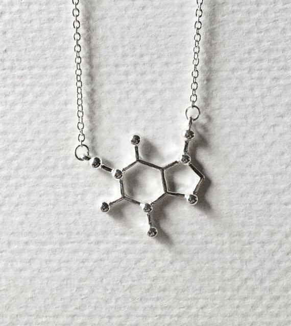 Coffee Caffeine Molecule Necklaces Science Structure Chemistry Molecules Geometry Polygonal Hexagon Hollow Pendant Necklace