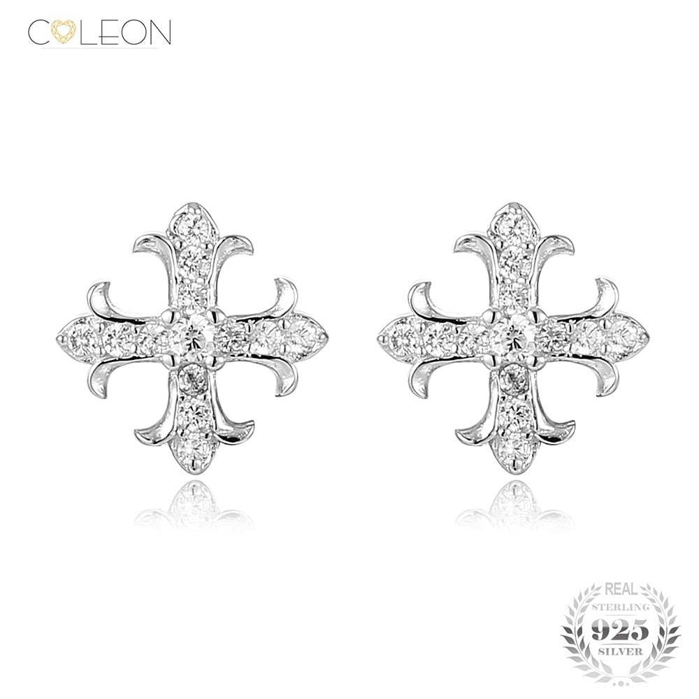 100% 925 Sterling Silver Stud Earrings Fashion Cross Gem Stone Earring Women Fine Jewerlry for Party Birthd Gift