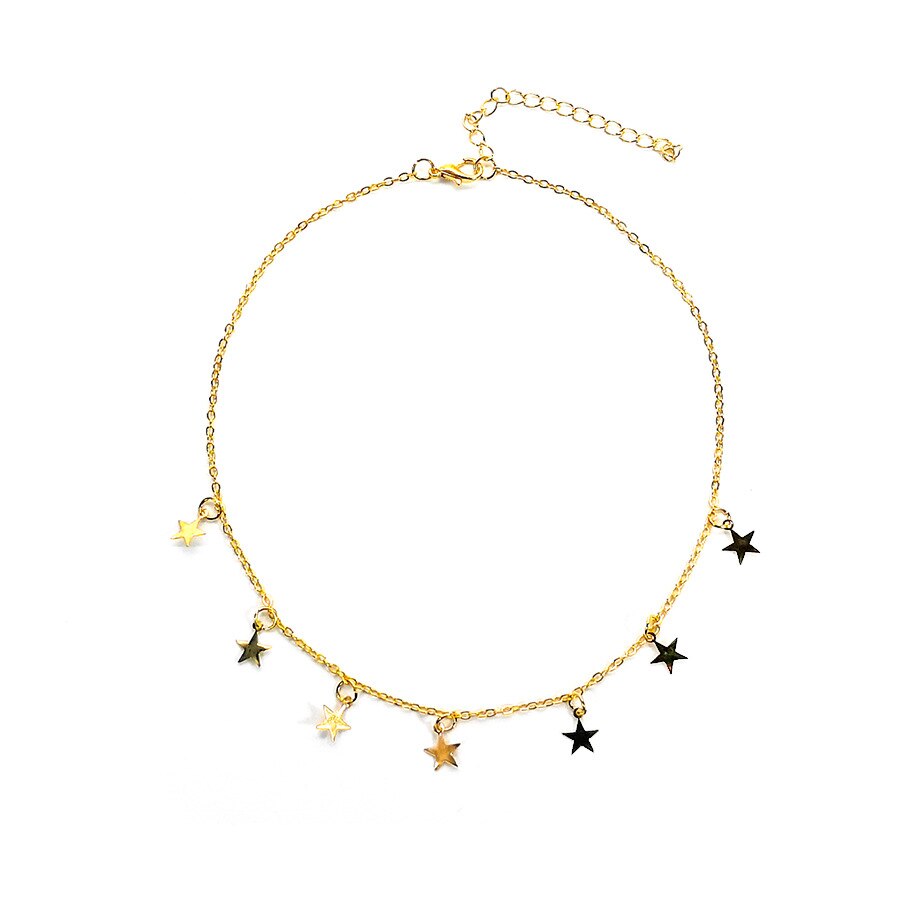 Colgante de estrella para Collar de clavícula para mujer, gargantilla de Metal de Color dorado y plateado, joyería para el cuello