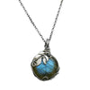 Collar botánico con labradorita tallada para mujer, piedra Natural azul, piedra lunar rugosa, joyería
