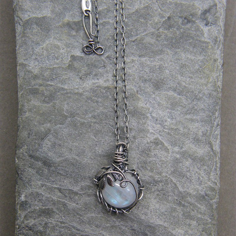 Collar botánico con labradorita tallada para mujer, piedra Natural azul, piedra lunar rugosa, joyería