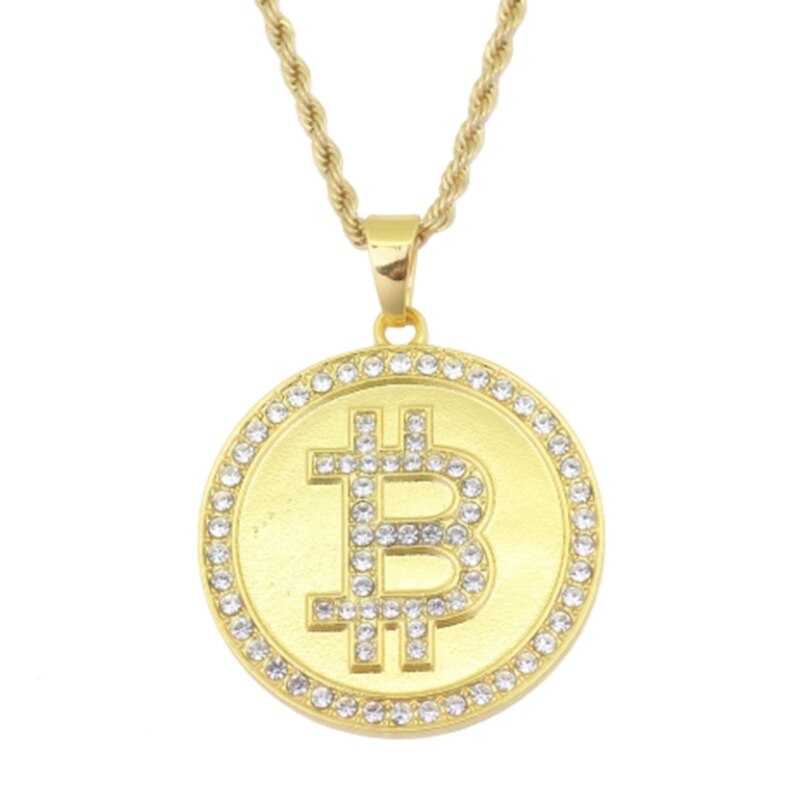 Collar con colgante de Bitcoin, circonia microcúbica Icy Rock, Hip-hop, a la moda