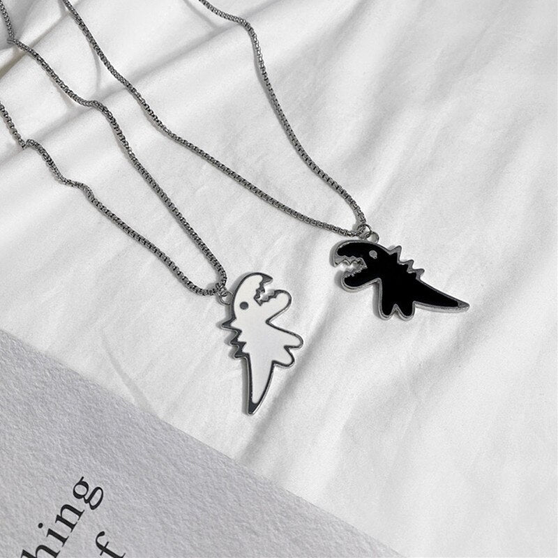 Collar con colgante de dinosaurio de dibujos animados para hombre y mujer, cadena de aleación en forma de O CON CUELLO, Hip Hop, joyería para parejas
