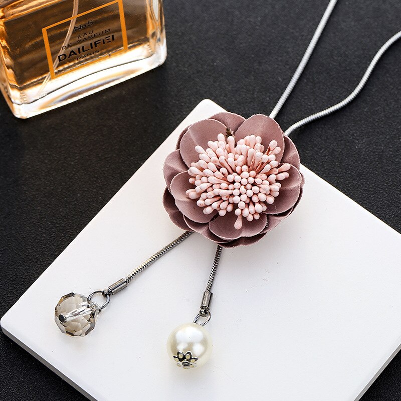 Collar con colgante de flores de estilo coreano para mujer, cadena larga de suéter con accesorios de joyería