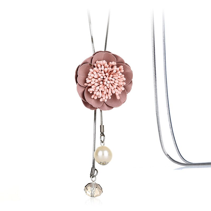 Collar con colgante de flores de estilo coreano para mujer, cadena larga de suéter con accesorios de joyería