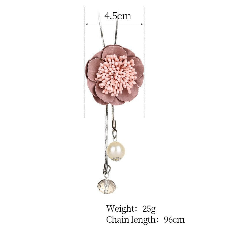 Collar con colgante de flores de estilo coreano para mujer, cadena larga de suéter con accesorios de joyería