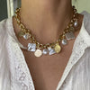 Collar con colgante de moneda y Perla de cuadrado Irregular barroco para mujer, cadena trasera, joyería Bohemia 2021