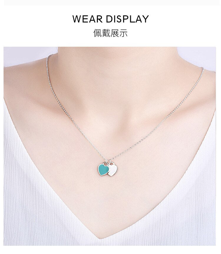 Collar con corazón doble para mujer, cadena larga, cristal clásico de Swarovski, colgante de corazón, regalo de alta calidad, gran oferta