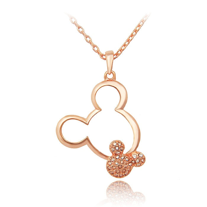 Collar de Mickey para mujer y niña, joyería de moda, regalo de Navidad, color amarillo dorado, cristal austriaco, diamantes de