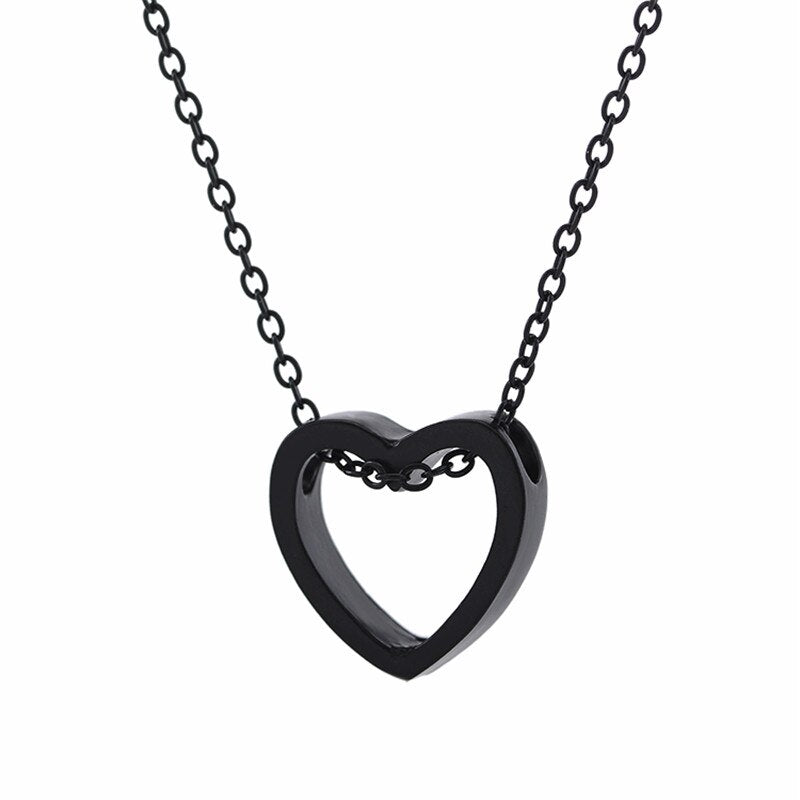 Collar de corazón de moda para mujer, colgante de joyería Simple hueca de Metal de Color negro dorado y plateado, regalo de boda