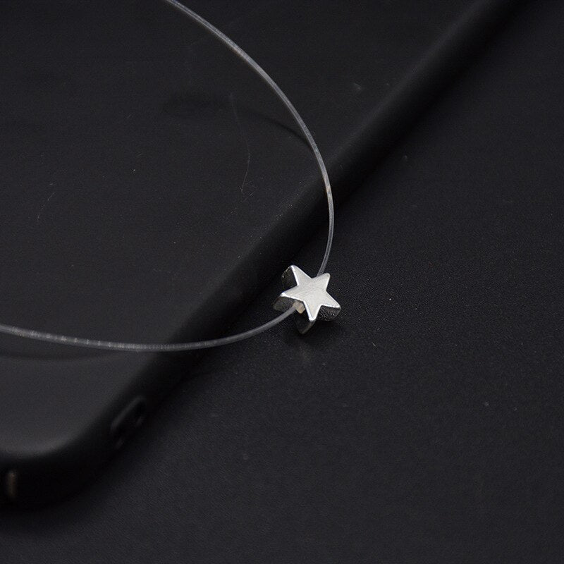 Collar de hilo de pescar transparente para mujer, cadena Invisible de Color plateado, gargantilla de diamantes de imitación, Gargantilla