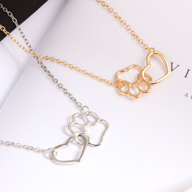 Collar hueco con huella de patas de perro para mujer y niña, colgante de corazón con diseño de perro, gato, amor, joyería
