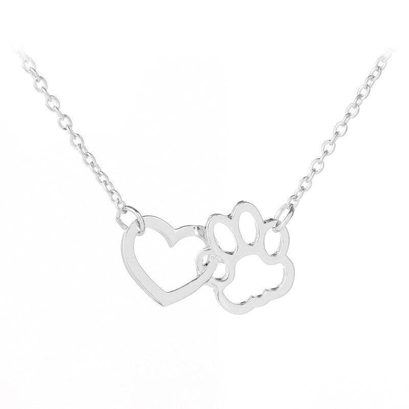 Collar hueco con huella de patas de perro para mujer y niña, colgante de corazón con diseño de perro, gato, amor, joyería