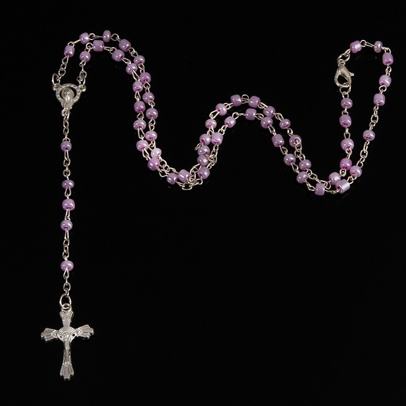Collar pequeño con colgante en forma de corazón y cuentas de oro para mujer, cadena con colgante de 4mm con cuentas de cristal con Cruz, iglesia, Iglesia, Iglesia, comunión, ornamentos de oración