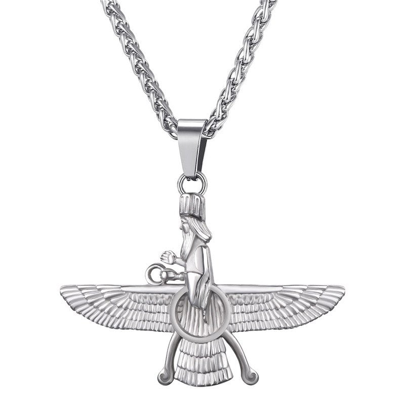 Faravahar Ahura Mazda Pendant Men Iran Jewelry Stainless Steel Zoroastrian Gold/Black Color Iranian Necklace Women P825
