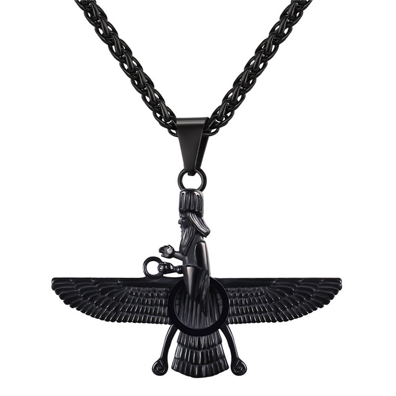 Faravahar Ahura Mazda Pendant Men Iran Jewelry Stainless Steel Zoroastrian Gold/Black Color Iranian Necklace Women P825
