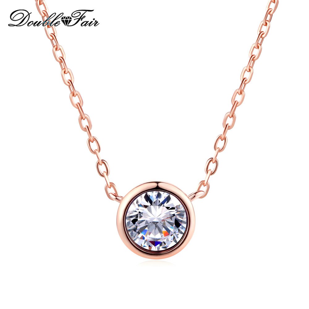 Collares de circonia cúbica doble estilo Simple para mujer, colgantes de Color oro rosa, joyería de moda para mujer, accesorios de cadena DFN454
