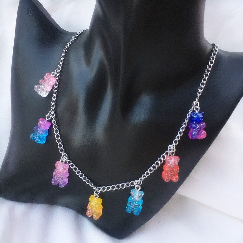 Collares de resina de jalea Linda para mujer y niña, 7 colores, Arco Iris, Gummy, Punk, Hip Hop, accesorios